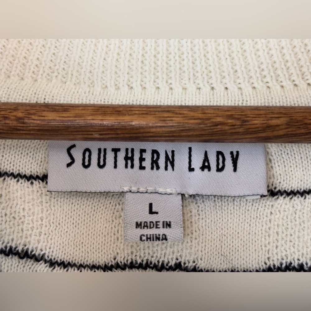 SOUTHERN LADY Sweater Cotton Mock Neck NEW White Black Striped Long Sleeve Large - Picture 3 of 14